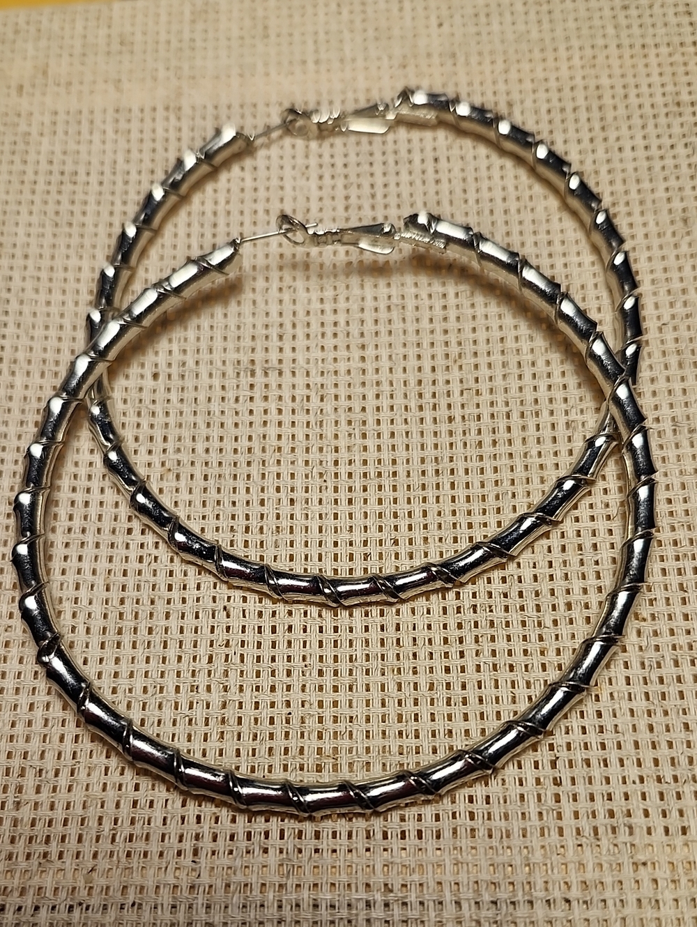 Classic Silver-Toned Textured 3" Diameter Hoop Earrings